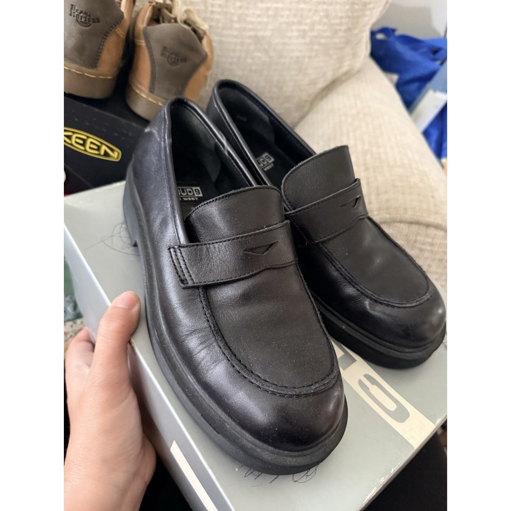 Nine West Y2K Black Chunky Heel Preppy Grunge Retro Loafer Shoes 7.5 M - Picture 1 of 6